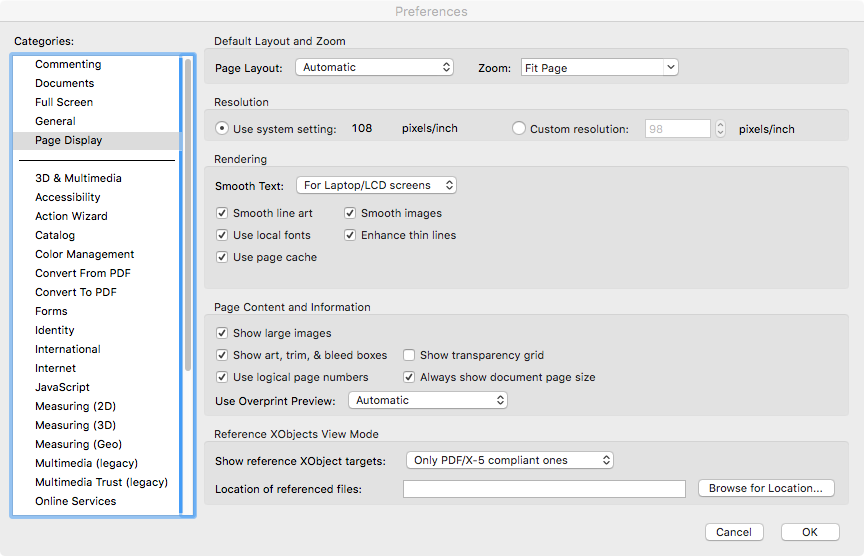 Acrobat Display Preferences
