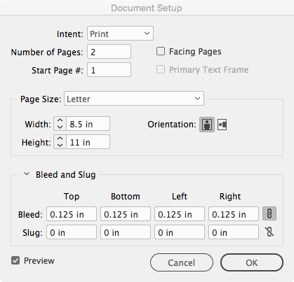 InDesign Bleed Settings